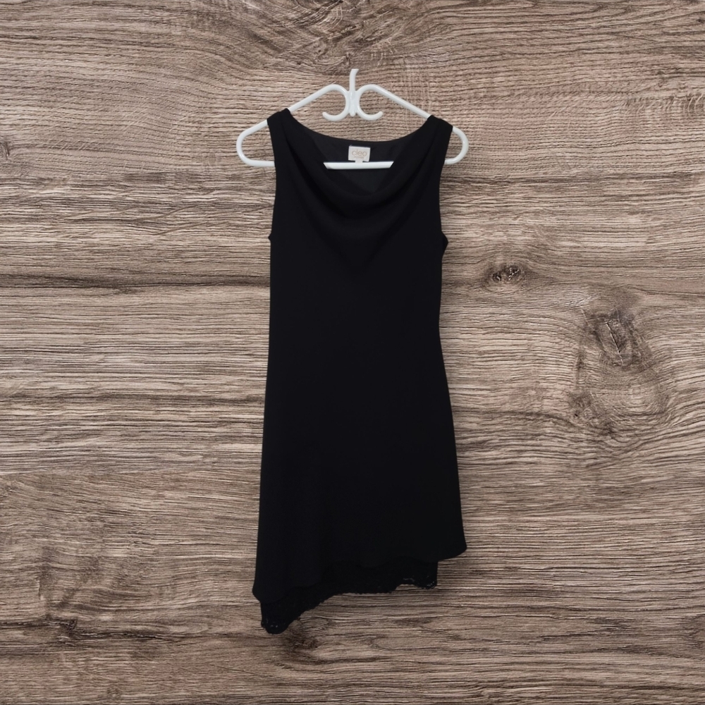 Cleo Black Midi Dress With Lace Trim Size 8